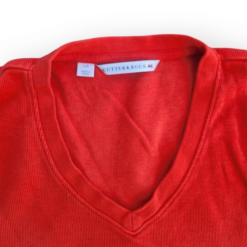 Cutter & Buck Men's V-Neck Sweater Vibrant Orange Size Large 100% Cotton - Picture 4 of 12